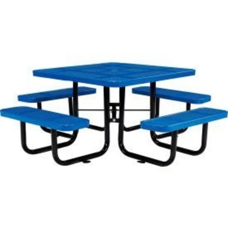 GLOBAL EQUIPMENT 46" Square Outdoor Steel Picnic Table, Perforated Metal, Blue 694551BL